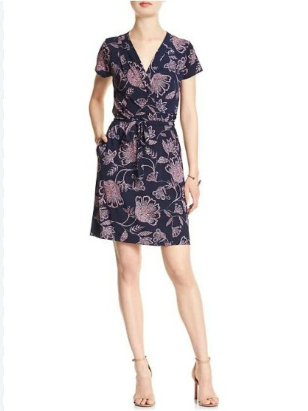 Banana Republic Factory Print Cap Sleeve Wrap Dress XSP
